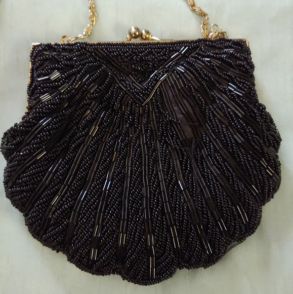 VTG La Regale LTD. Black Beaded Clam Shell Bag - Picture 2 of 4
